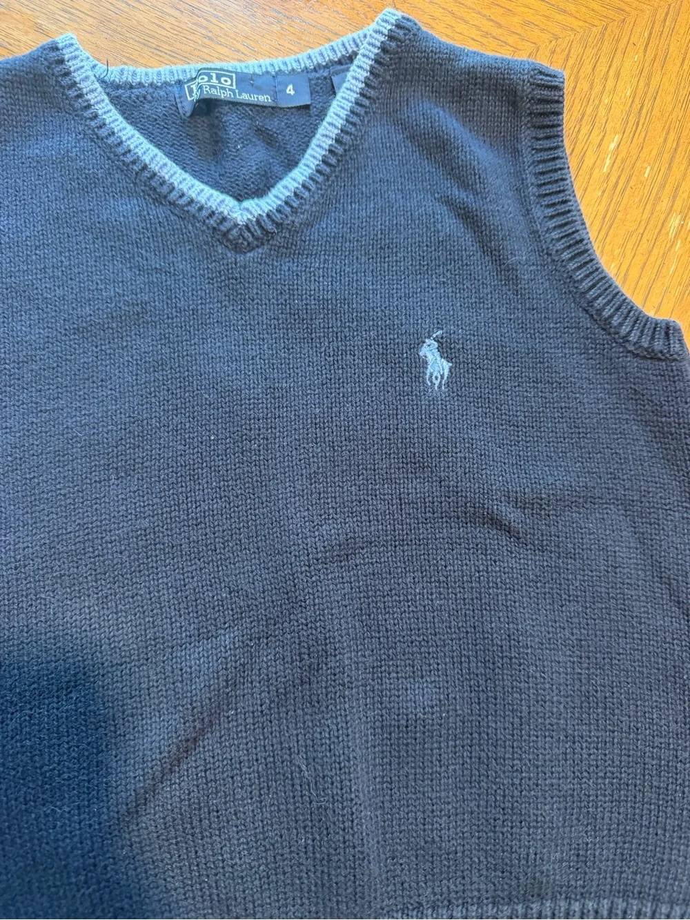 Ralph Lauren Navy V-Neck Sweater Vest with Light Blue Trim